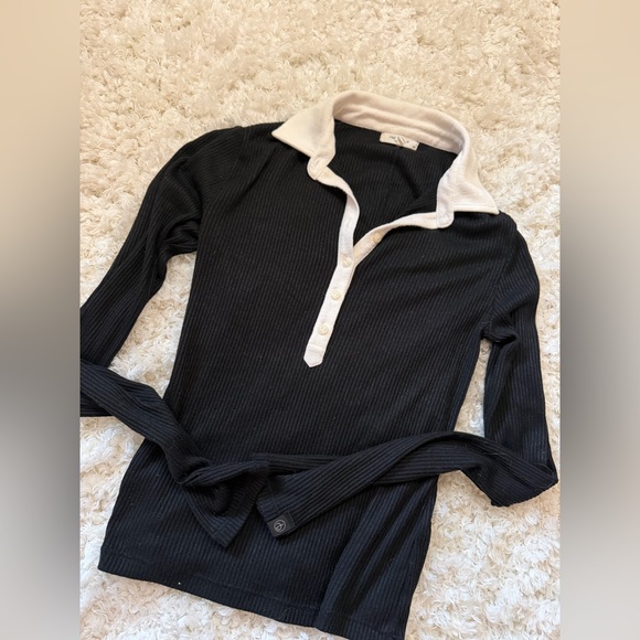 Rag & Bone Women's Black and White Knit Polo - Picture 3 of 8